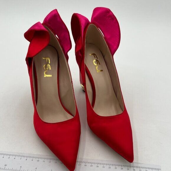 FSJ Women Bridal Pointed Toe Chunky Block High Heel Crystal Pumps Wedding - Picture 4 of 8